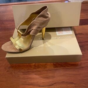 Sergio Rossi Tan and Gold Women's Heels
